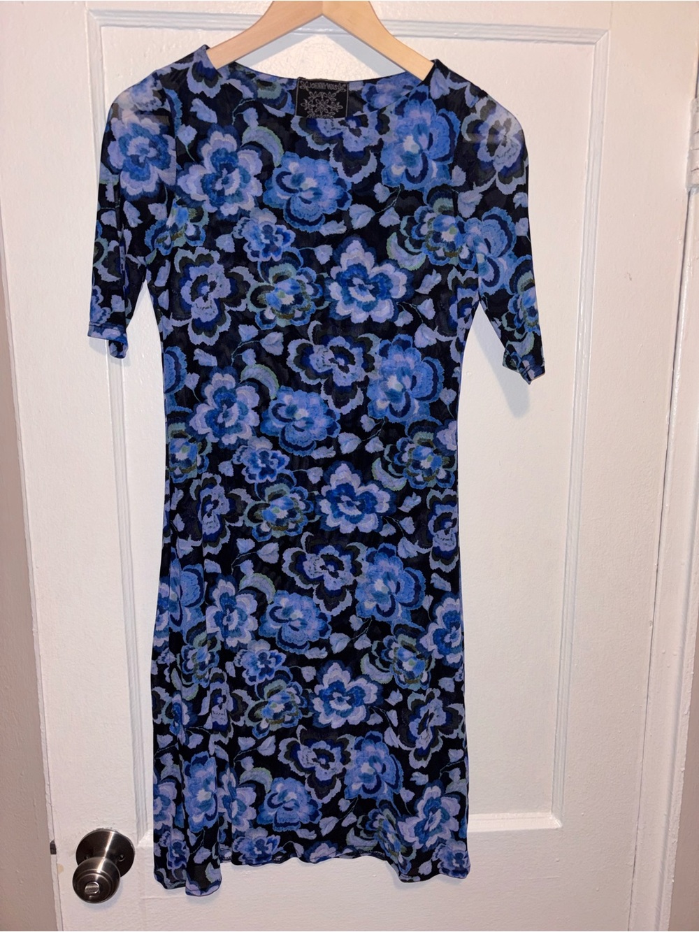 Johnny Was Blue Calanthe Mesh Dress XS Floral Romantic - KNEE Length